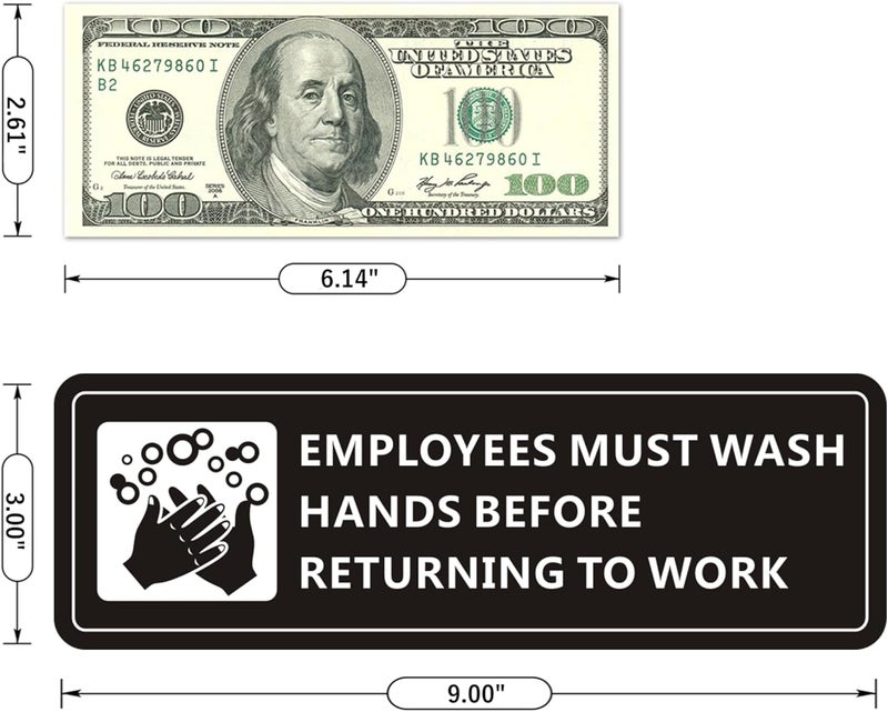 MongFun Employees Must Wash Hands Before Returning to Work Sign, (2 Pack) Self-adhesive Aluminum Signage for Business Bathroom, 9 x 3 Inch Metal Signs for Public Restroom Restaurant and Hotel (Black/White) - Image 5